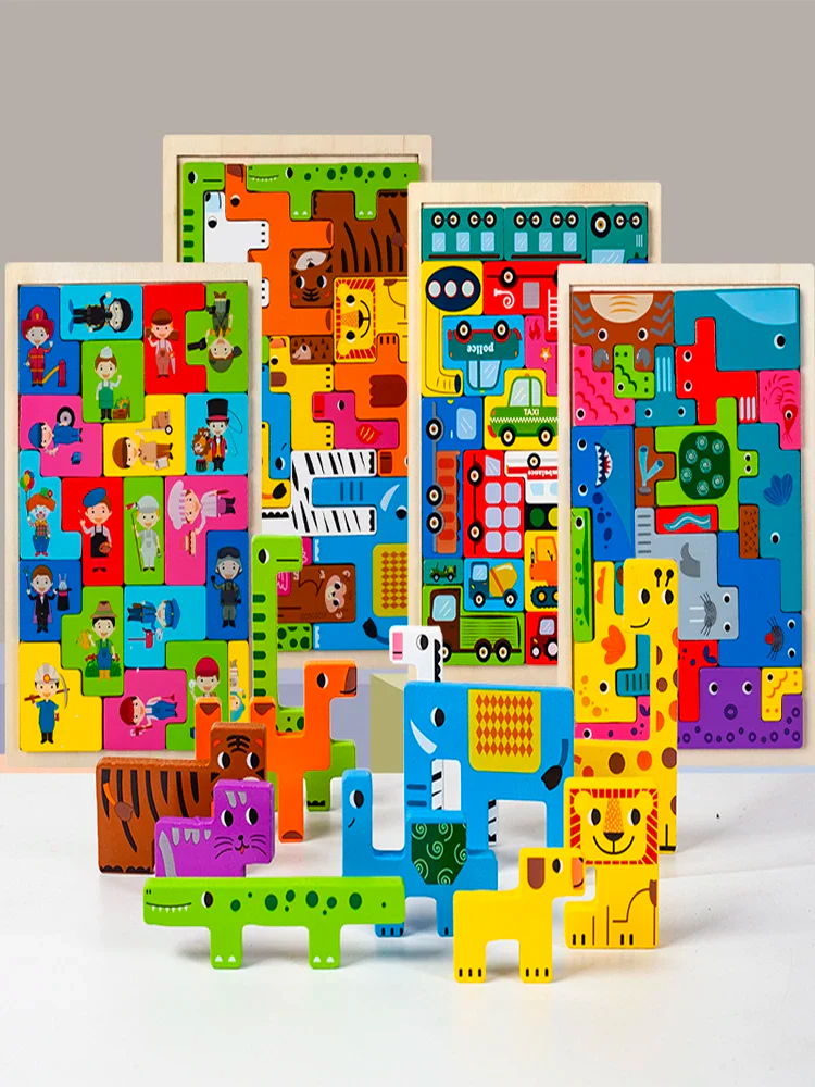 Montessori Animal Characters Wooden Transportation Puzzle Toy - Image 3