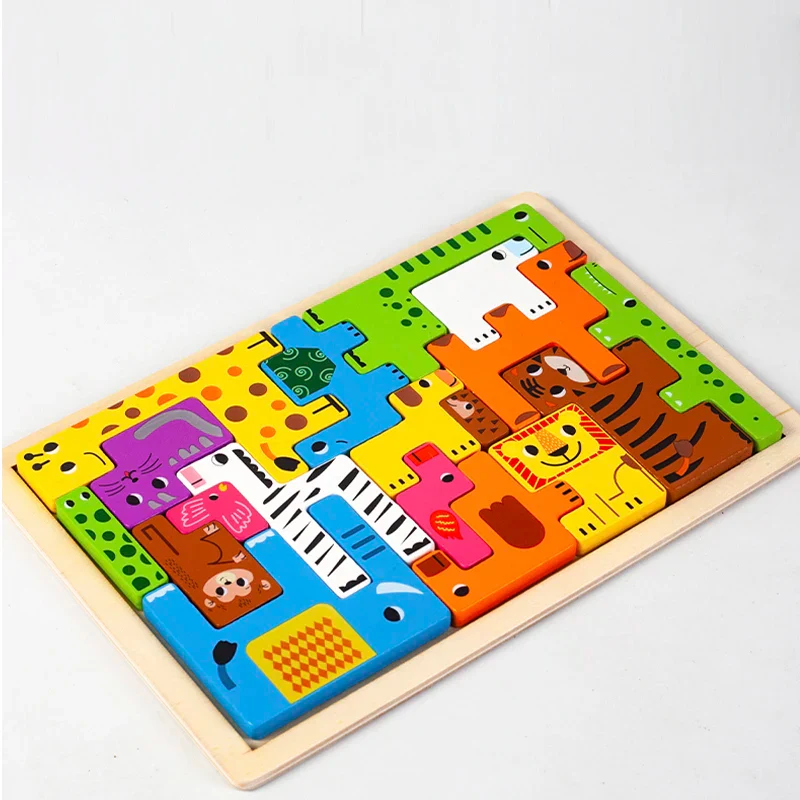 Montessori Animal Characters Wooden Transportation Puzzle Toy - Image 5