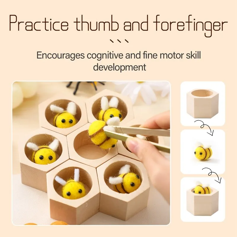 Montessori Fine Motor Toy 0-12 Months Wooden Bee Honeycomb Sensory Game Fall 2025 Development Gift - Image 2