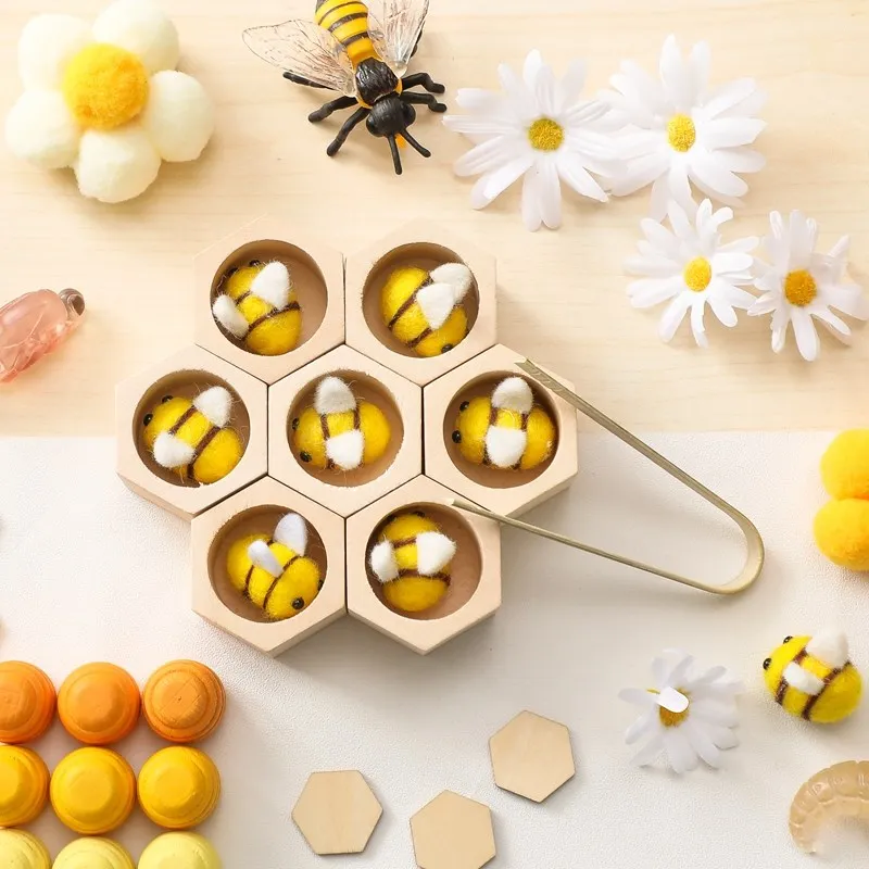Montessori Fine Motor Toy 0-12 Months Wooden Bee Honeycomb Sensory Game Fall 2025 Development Gift - Image 3