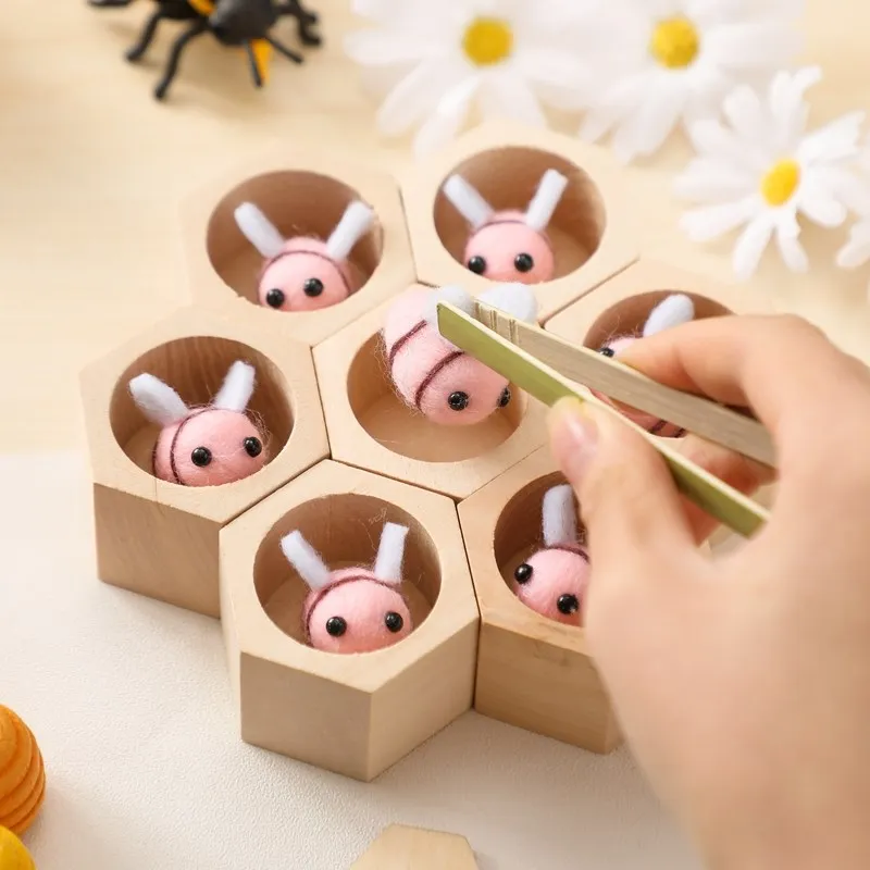 Montessori Fine Motor Toy 0-12 Months Wooden Bee Honeycomb Sensory Game Fall 2025 Development Gift - Image 5