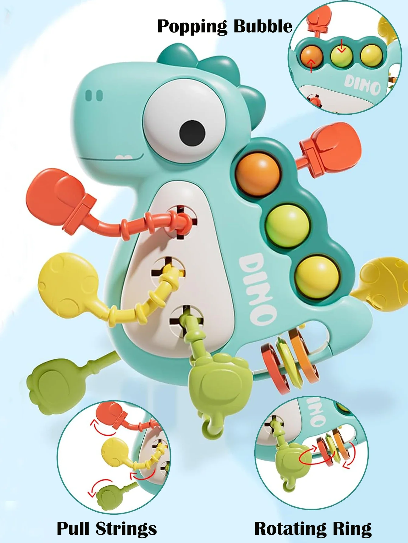 Montessori Dinosaur Pull Toy Newborn Sensory Toys Teether - Image 14