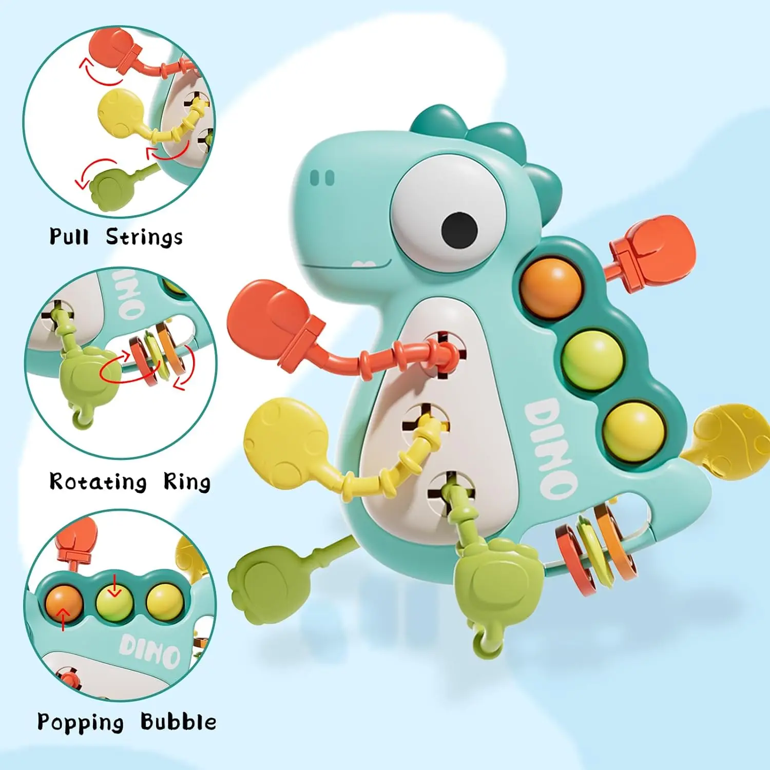 Montessori Dinosaur Pull Toy Newborn Sensory Toys Teether - Image 5