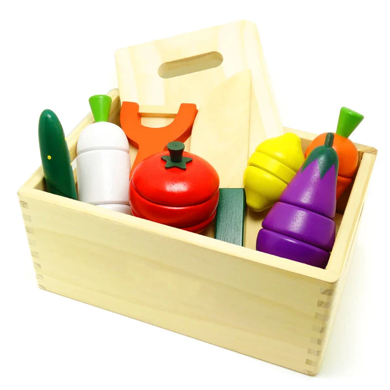 Montessori Wooden Fruits & Vegetables Cutting Set - Eco-Friendly Pretend Play Kitchen Toys for Kids - Image 3