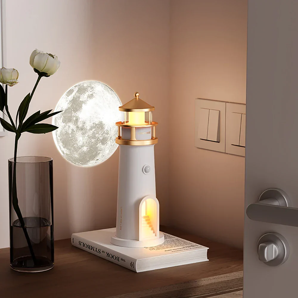 Moon Projection Light Lighthouse Desktop Night Lamp Dimmable Bluetooth Speaker Motion Sensor Holiday 2025 Gift - Image 2