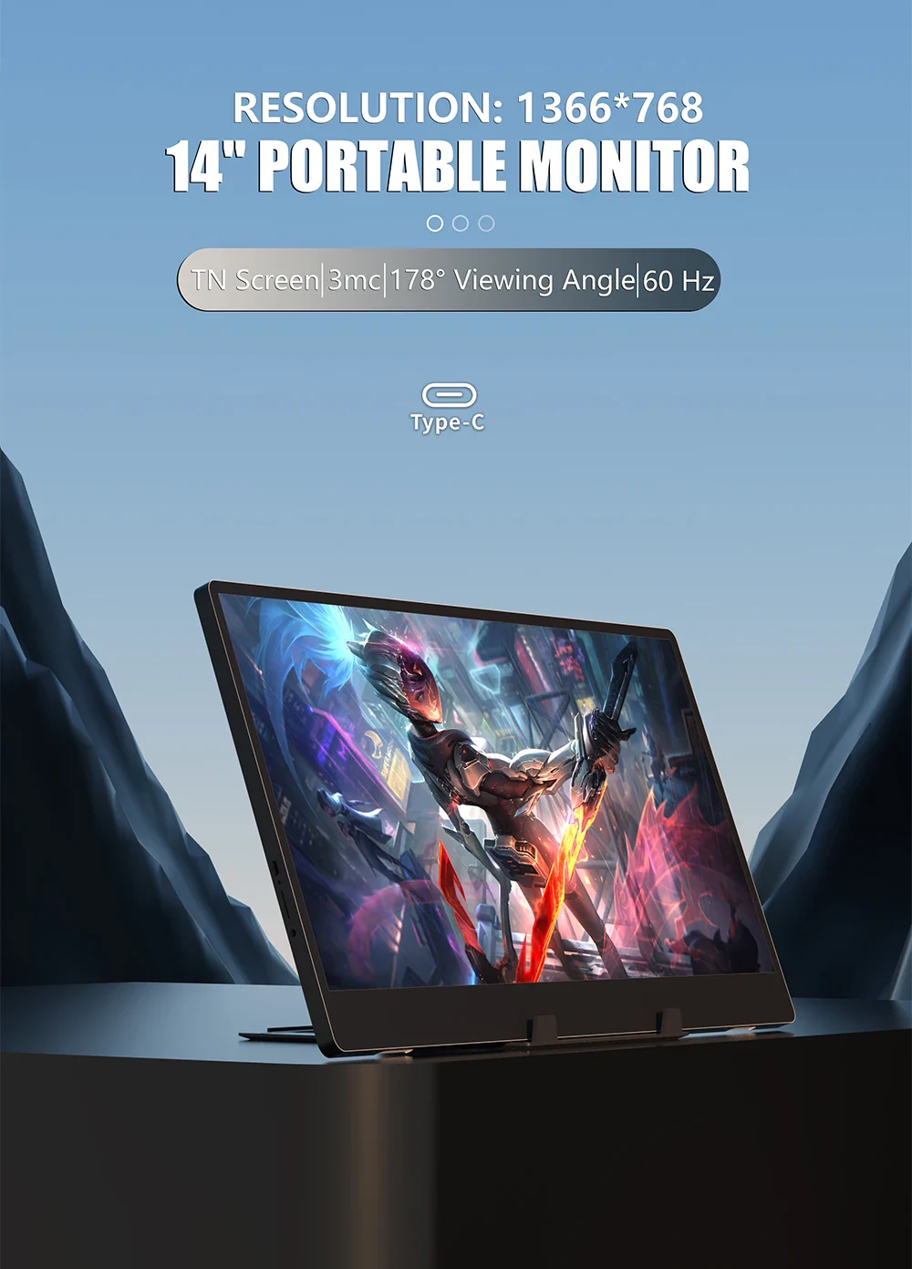 Portable Monitor 14 Inch 60Hz Travel Display With Speakers - Image 7