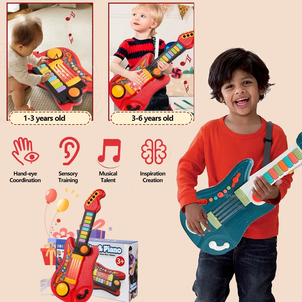 Multifunctional 3-in-1 Musical Toy for Kids - Folding Guitar, Piano, and Drum Set, Perfect Birthday Gift for Boys and Girls Age 3+ - Image 3