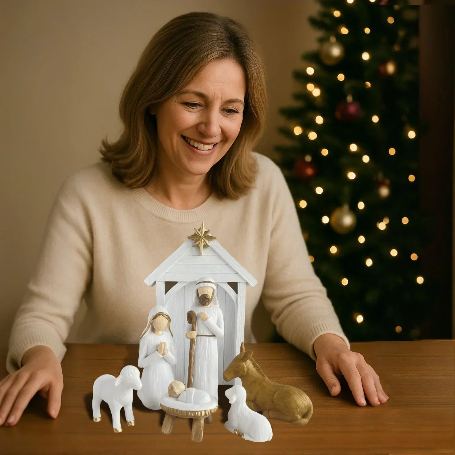 Nativity Scene Large 7-Piece Set White And Gold Resin Figures Faceless Holy Family Christmas Decor 2025 Gift - Image 2