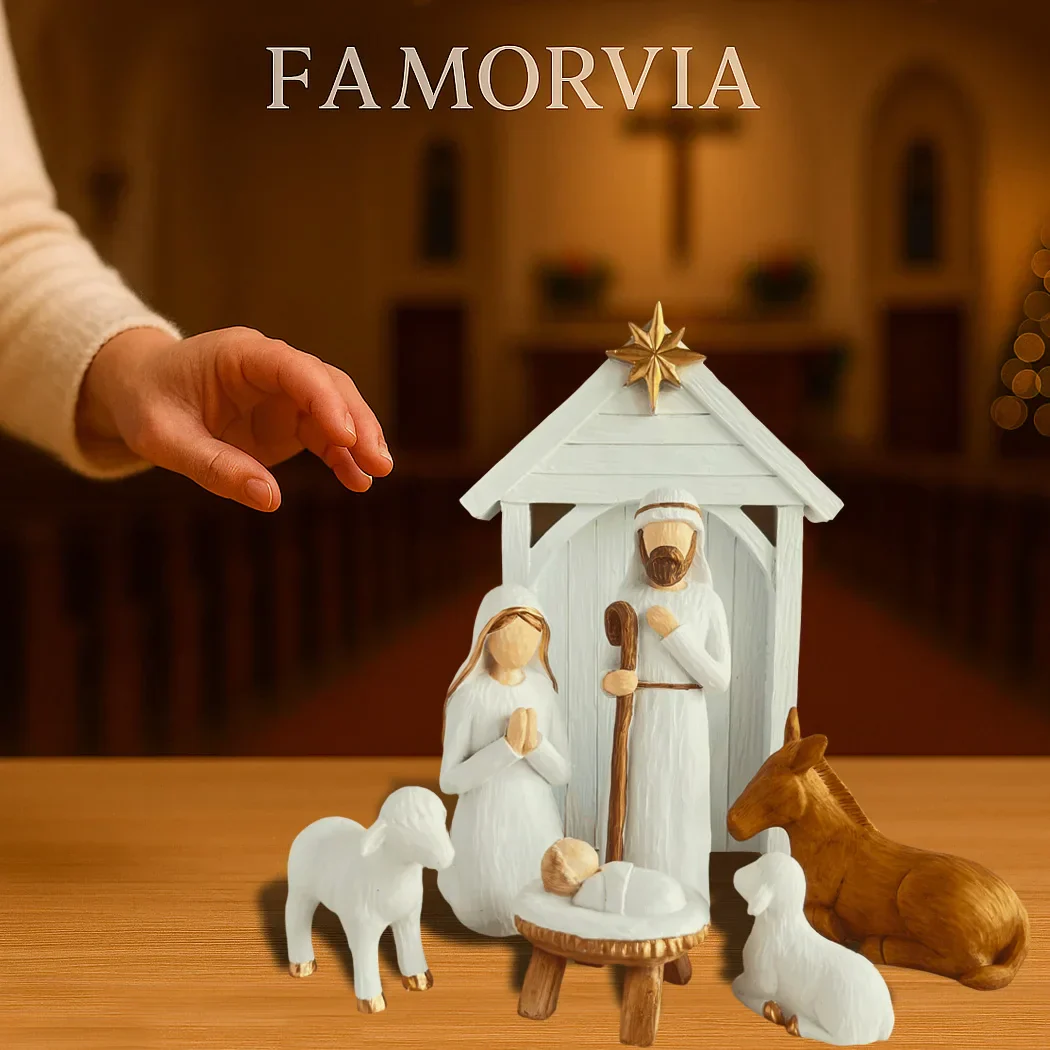 Nativity Scene Large 7-Piece Set White And Gold Resin Figures Faceless Holy Family Christmas Decor 2025 Gift - Image 4