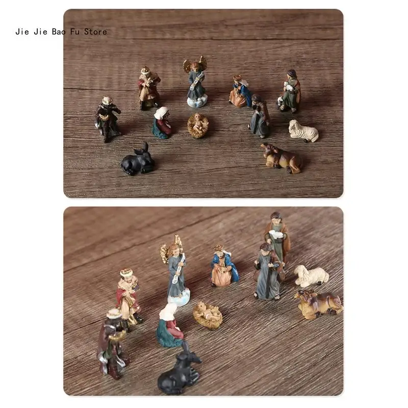 Nativity Scene Set Resin Figurines Miniature Baby Jesus Manger Decor Christmas Gift Idea - Image 3
