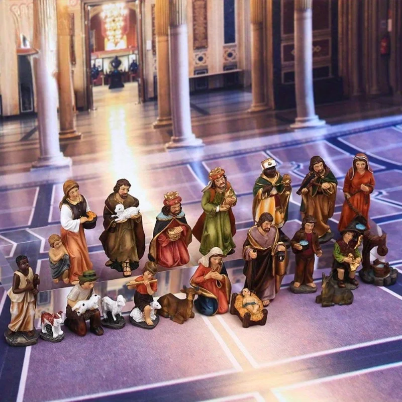 Nativity Set 20-Piece Resin Christmas Nativity Scene Figurines Catholic Manger Decor Gift Idea - Image 3