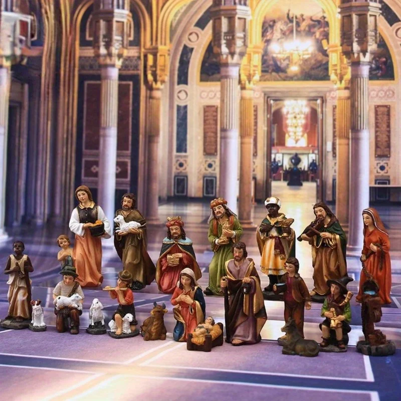 Nativity Set 20-Piece Resin Christmas Nativity Scene Figurines Catholic Manger Decor Gift Idea - Image 4