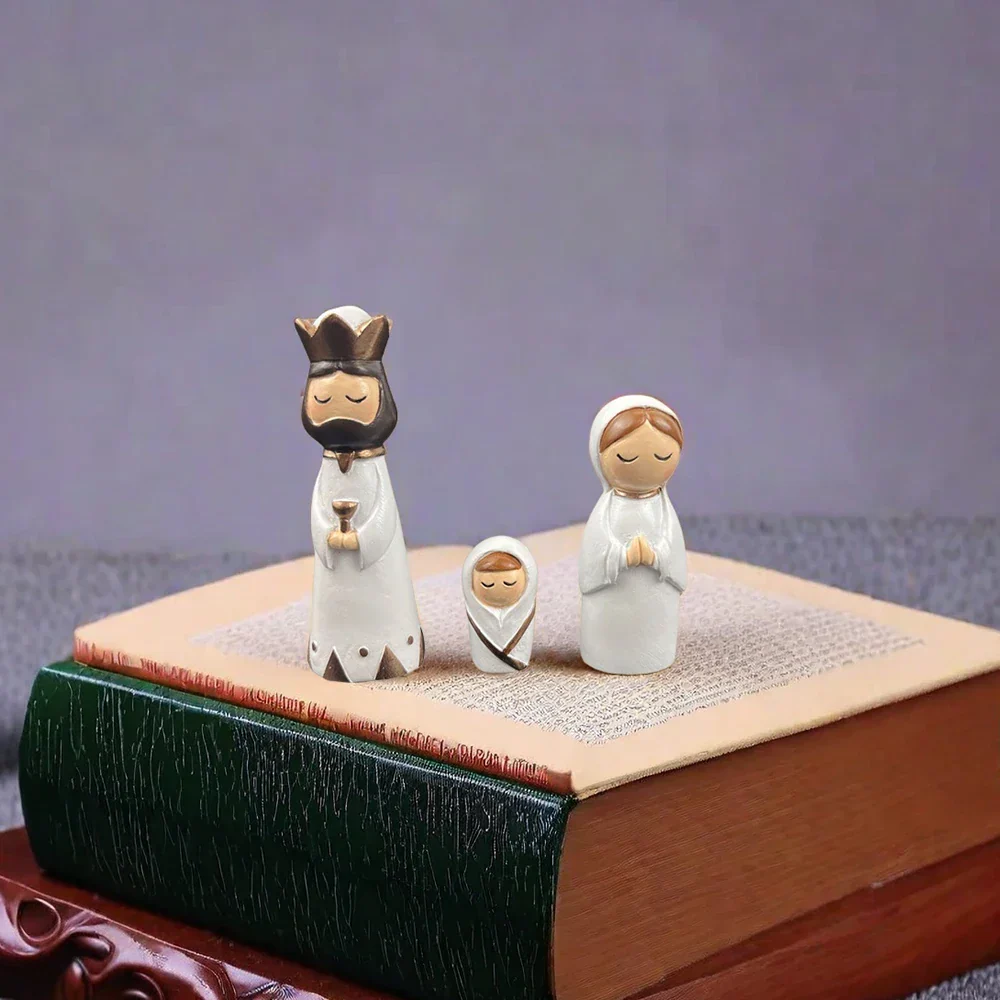 Nativity Set Resin 7 Piece White Gold Christmas Nativity Figurines For Tabletop Decor Holiday Gift Idea - Image 4