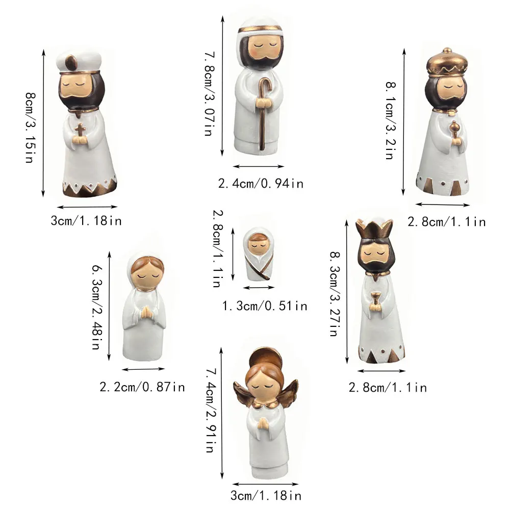 Nativity Set Resin 7 Piece White Gold Christmas Nativity Figurines For Tabletop Decor Holiday Gift Idea - Image 5