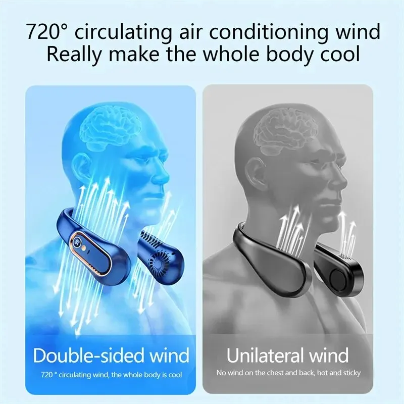 Neck Bladeless Fan Mini - Portable USB Charging Silent Fan for Sports and Office with Digital Display and 5 Speed Options - Image 3
