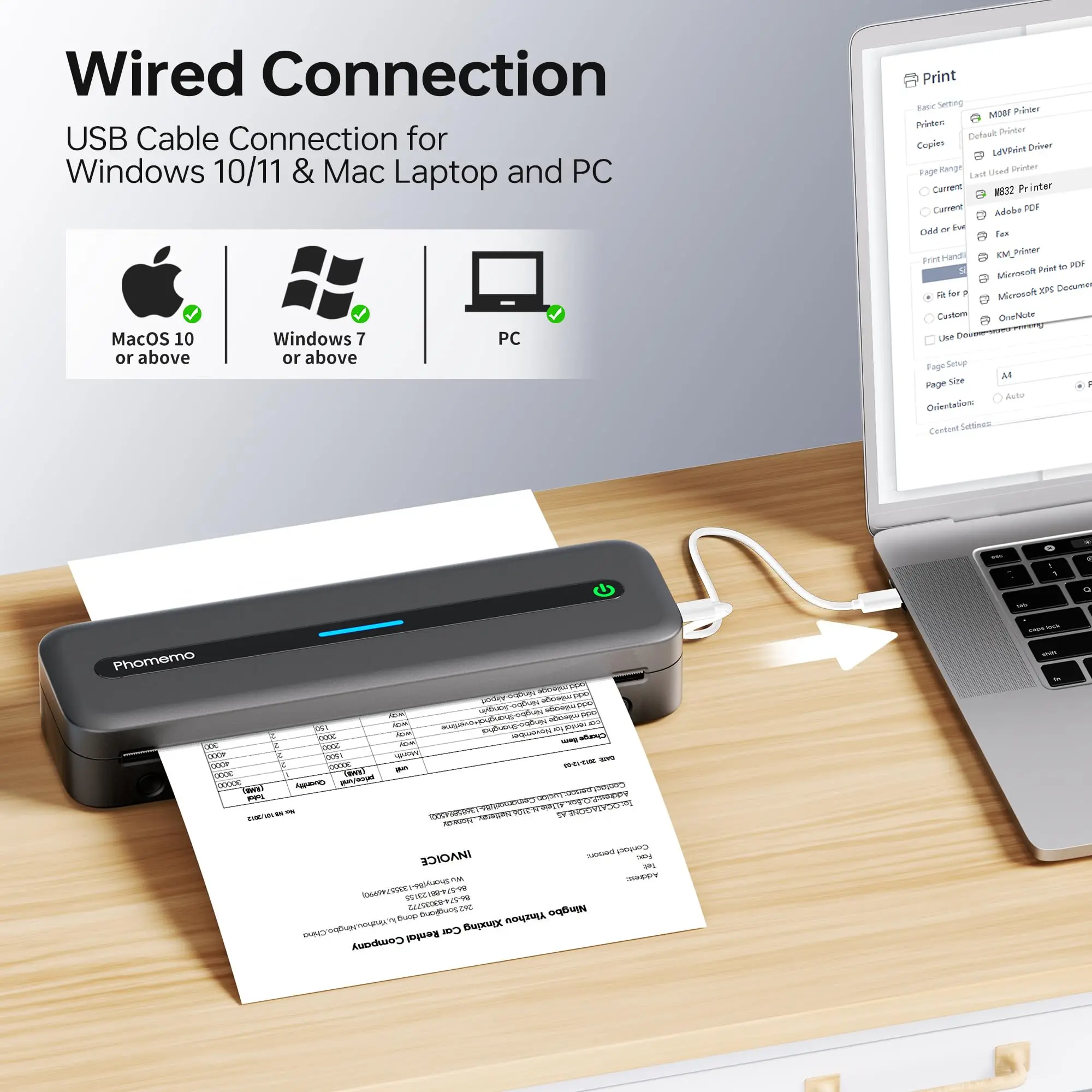 New A4 Portable Printer Wireless M832 - Inkless Thermal Mobile Printer for Travel, Work, Home, Supports Android iOS - Image 4