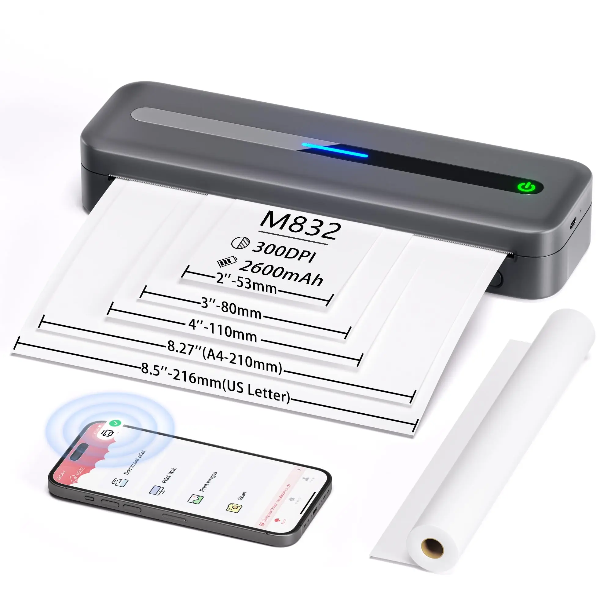 New A4 Portable Printer Wireless M832 - Inkless Thermal Mobile Printer for Travel, Work, Home, Supports Android iOS - Image 7