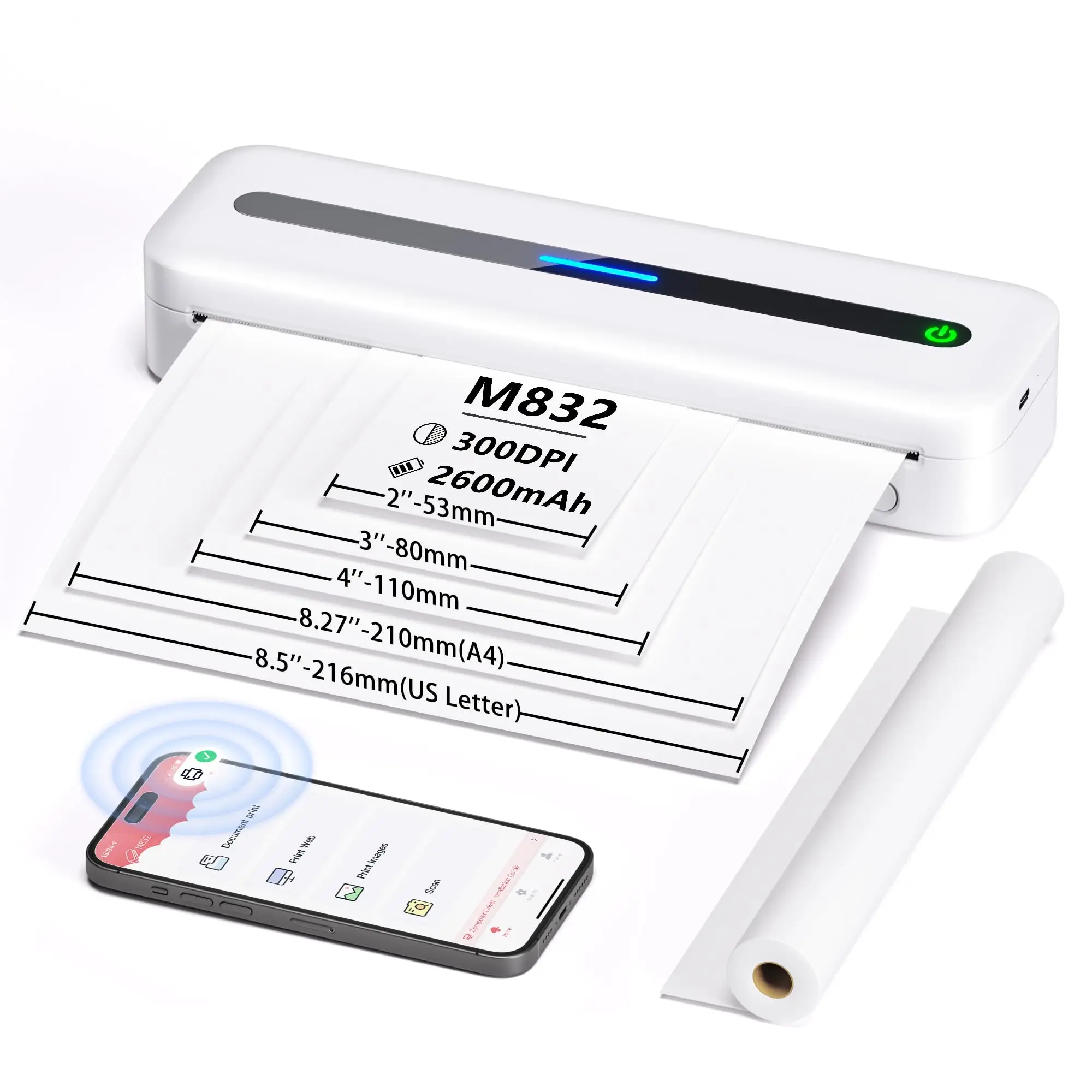 New A4 Portable Printer Wireless M832 - Inkless Thermal Mobile Printer for Travel, Work, Home, Supports Android iOS - Image 8
