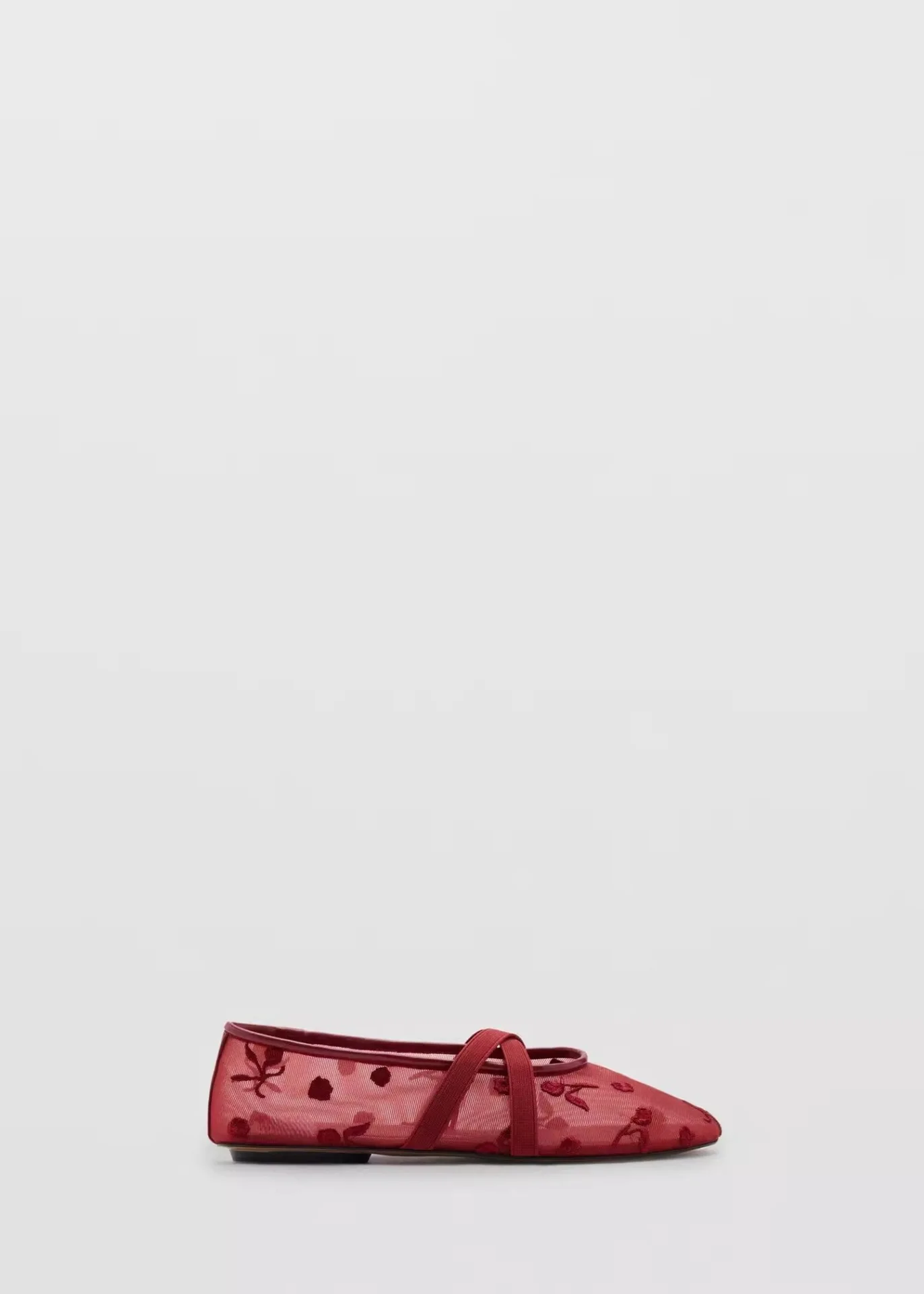 Lightweight Women Ballet Flats - Mary Jane, Embroidered Mesh - Image 11