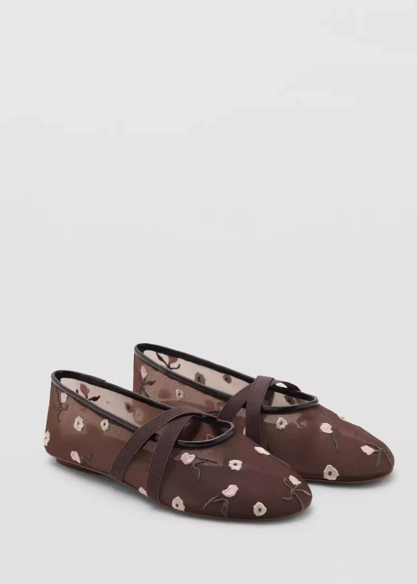 Lightweight Women Ballet Flats - Mary Jane, Embroidered Mesh - Image 8