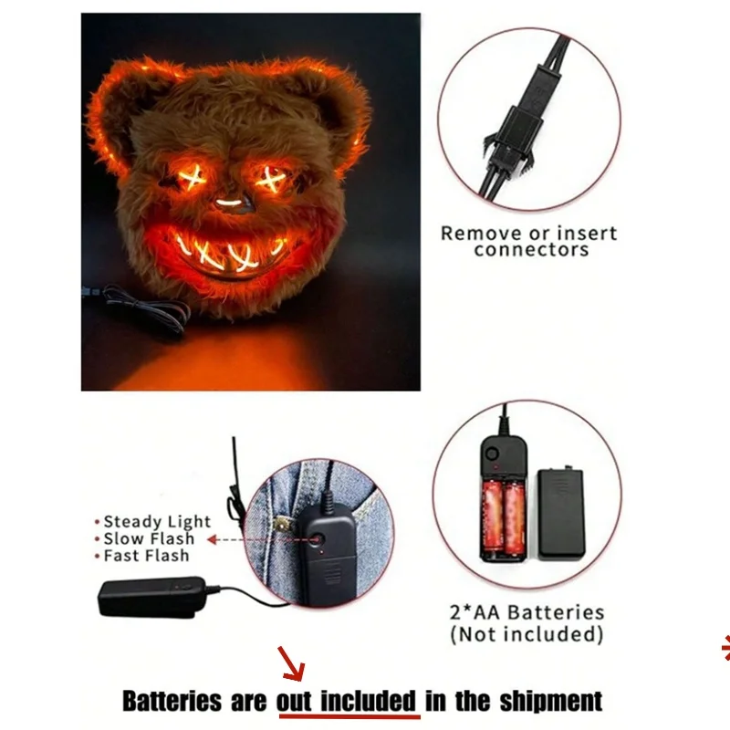 Halloween LED Mask Faux Fur Bunny Bear Cosplay Spooky - Image 6