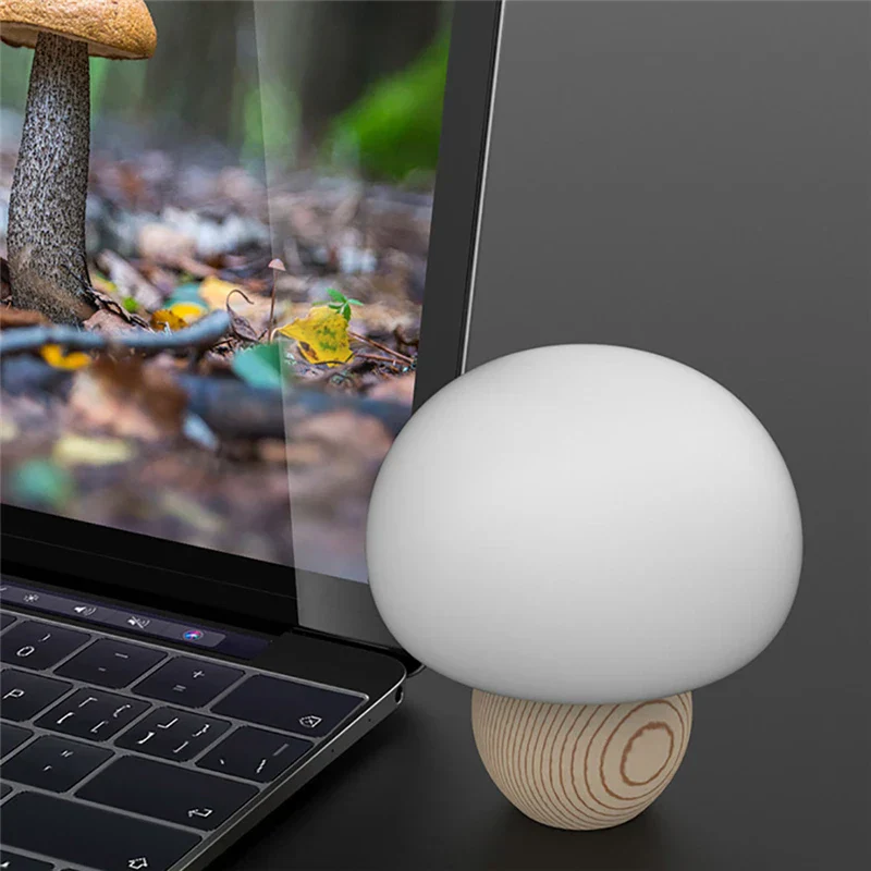 Night Light Silicone Mushroom Lamp Touch Control Wooden Base Back To School 2025 Cozy Kids Gift Timer - Image 5