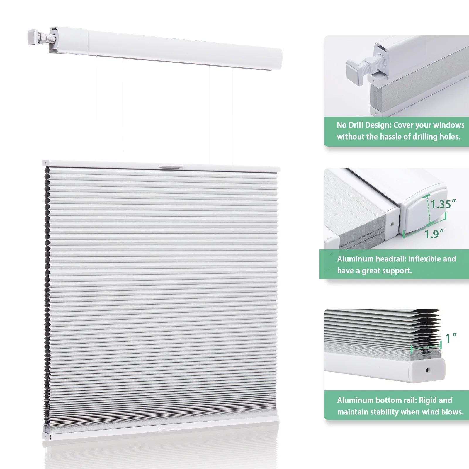 No Drill Honeycomb Blinds Cordless Thermal Insulated 1" Cell Fabric - Image 4