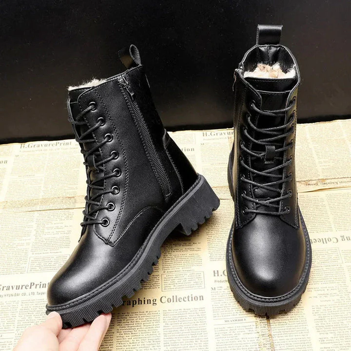 Non-Slip Cozy Women's Combat Boots - Lace-Up, Faux Fur