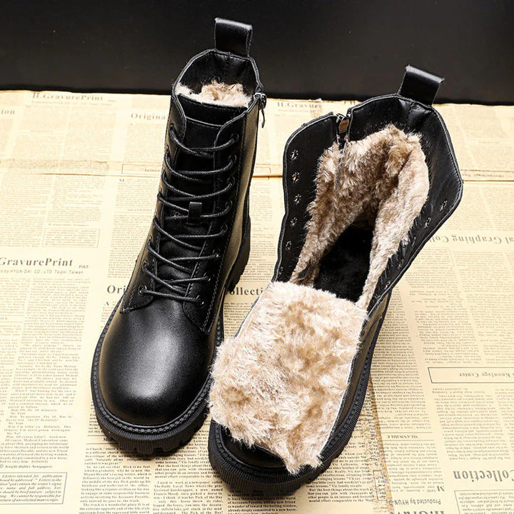 Non-Slip Cozy Women's Combat Boots - Lace-Up, Faux Fur - Image 2