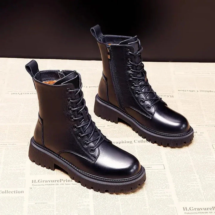 Non-Slip Cozy Women's Combat Boots - Lace-Up, Faux Fur - Image 3