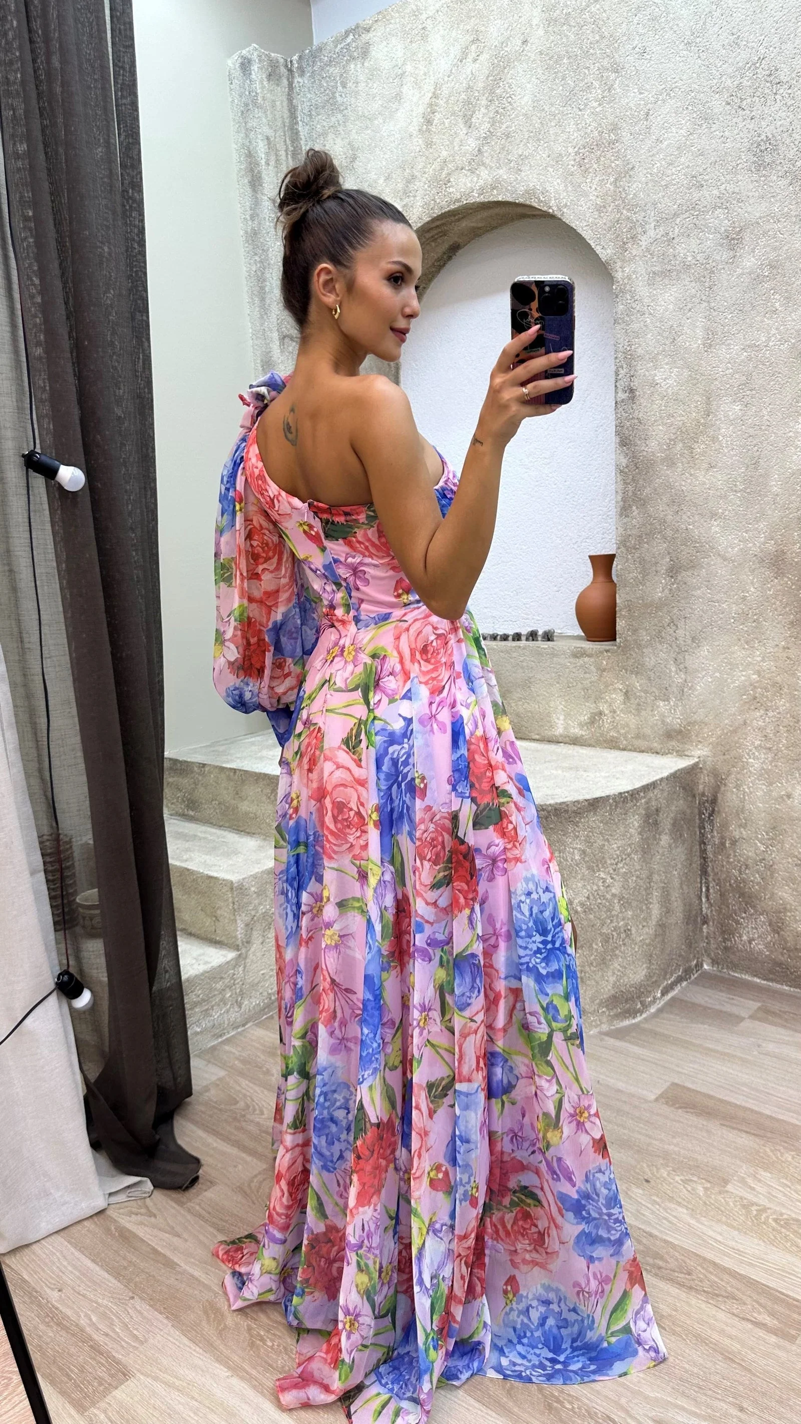 One-Shoulder Floral Women's Dress, Elegant Asymmetrical Summer Dress, Perfect for Wedding Guest and Formal Occasions - Image 2