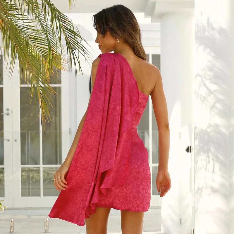 One-Shoulder Satin Women's Dress with Cape Sleeve, Elegant Formal Dress for Special Occasions - Image 5