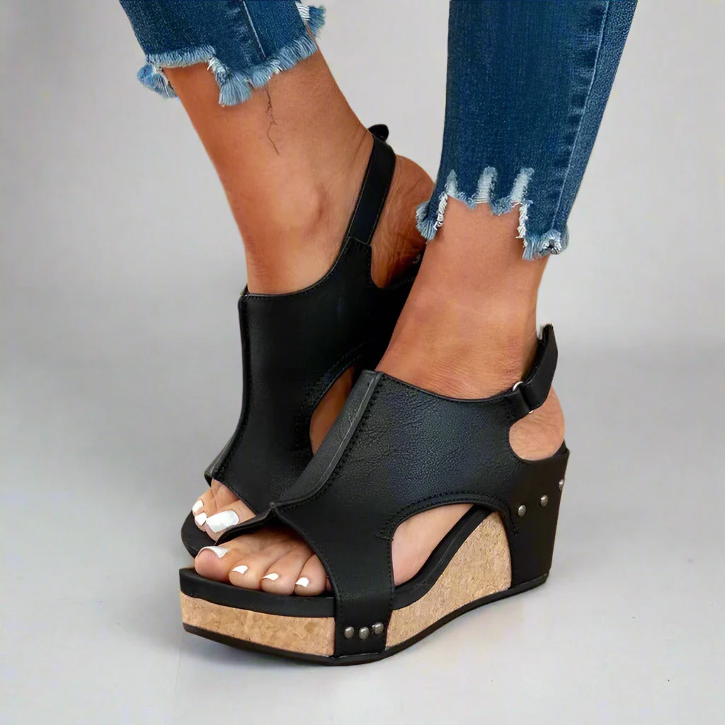 Orthopedic Vegan Leather Sandals for Flat Feet with Pain Relief and Comfortable Fit, Easy On/Off Velcro Closure