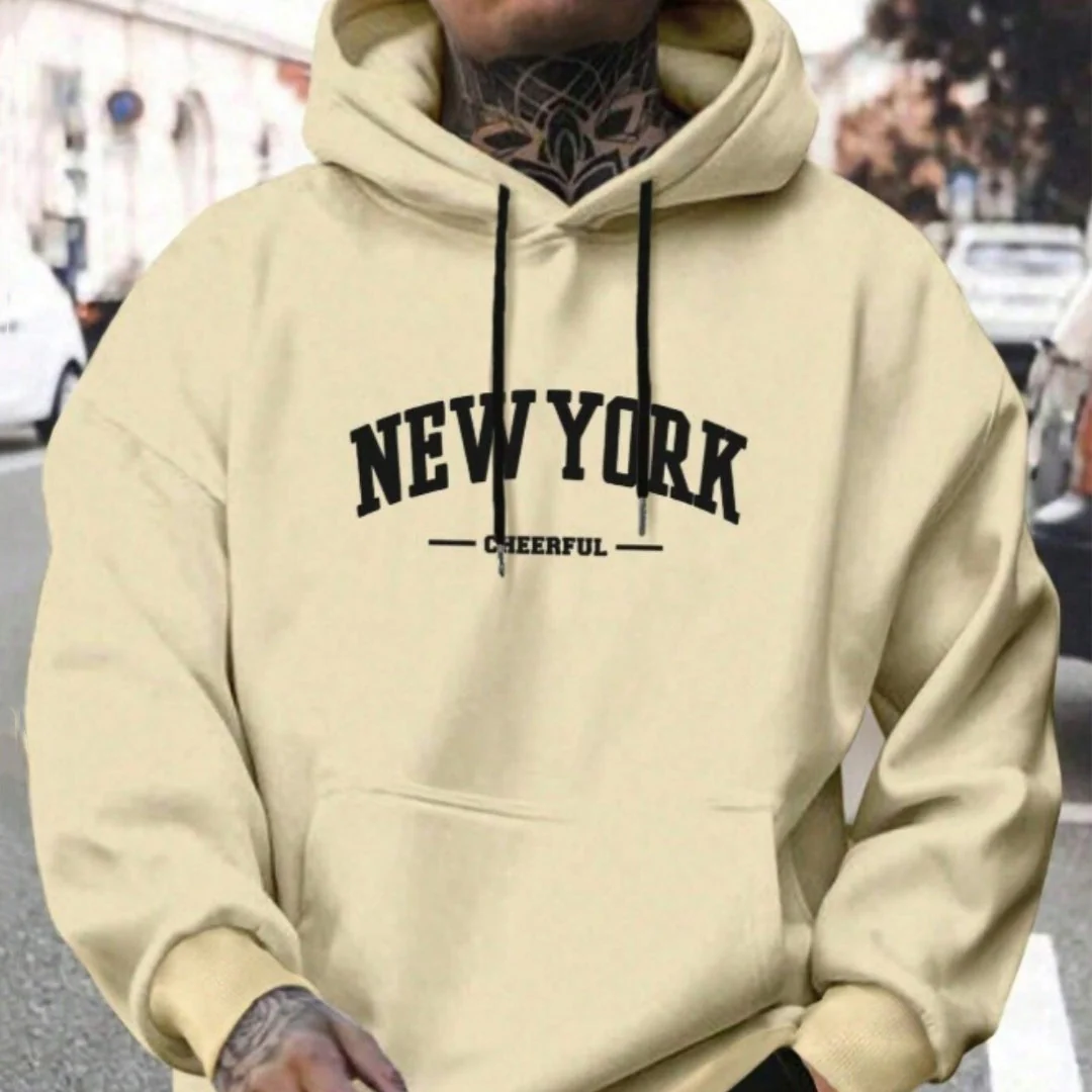 Oversized Casual Mens Hoodie - Pullover Polyester, Urban