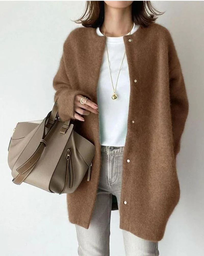 Oversized Cozy Women’s Button Cardigan – Boxy Knit, Fall - Image 3