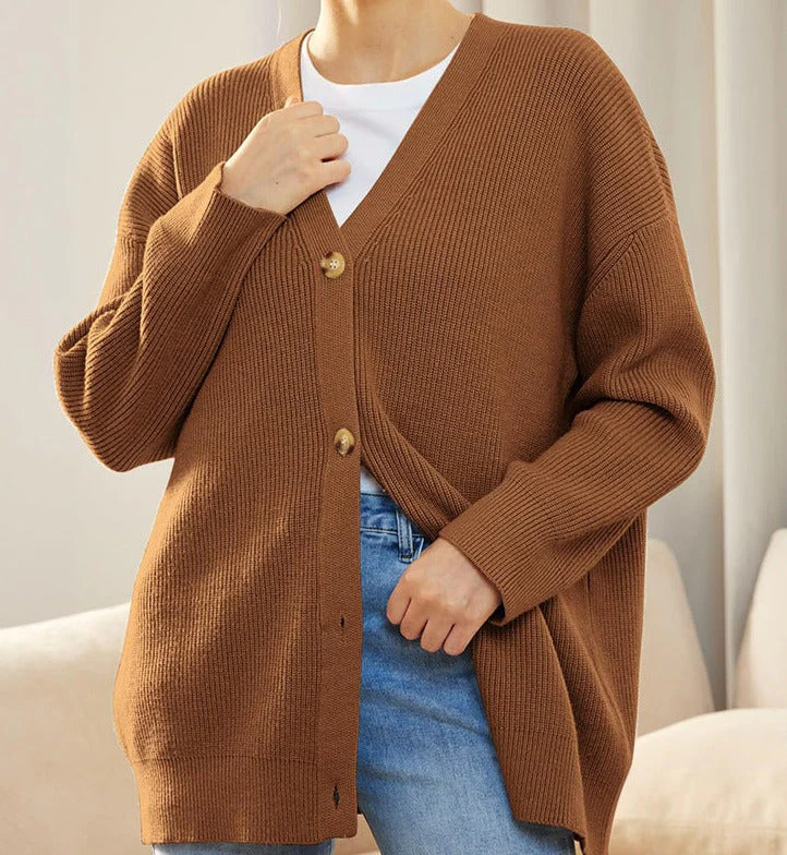 Oversized Cozy Women’s Cardigan - Ribbed Knit, Layering - Image 15