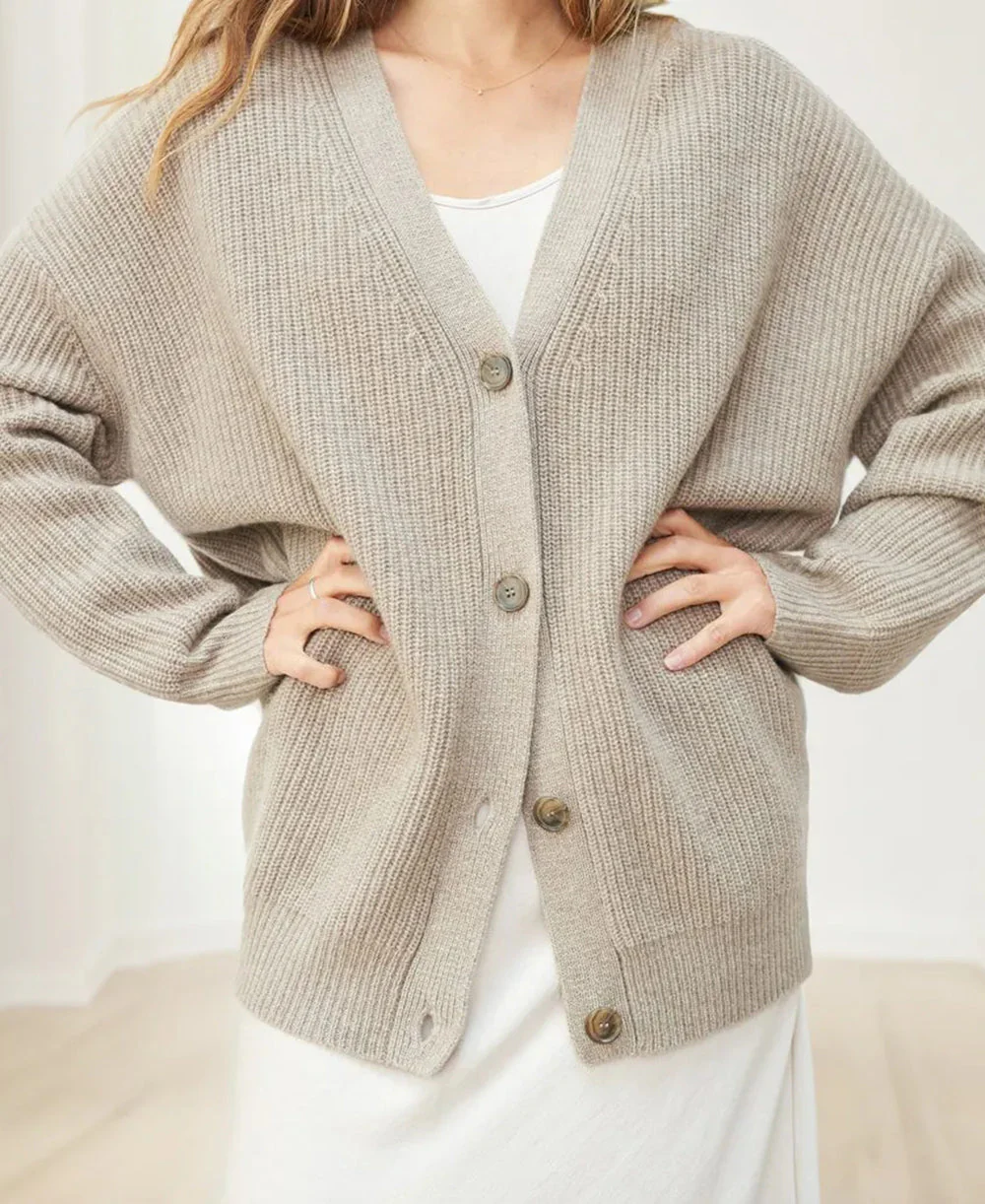 Oversized Cozy Women’s Cardigan - Ribbed Knit, Layering - Image 2