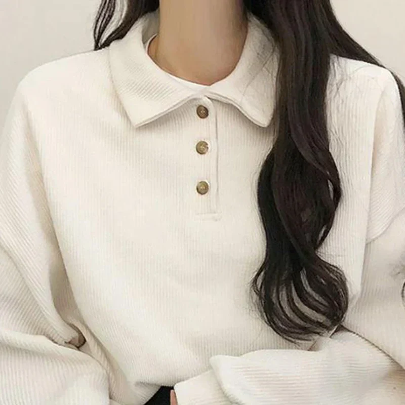 Oversized Cozy Women's Collared Top - Ribbed Knit, Casual - Image 3
