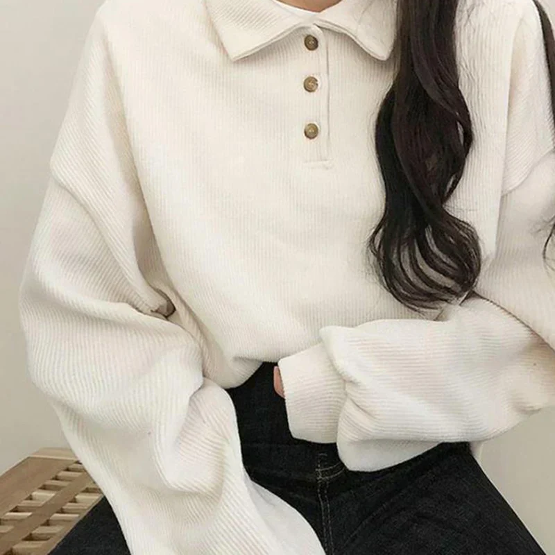Oversized Cozy Women's Collared Top - Ribbed Knit, Casual - Image 4