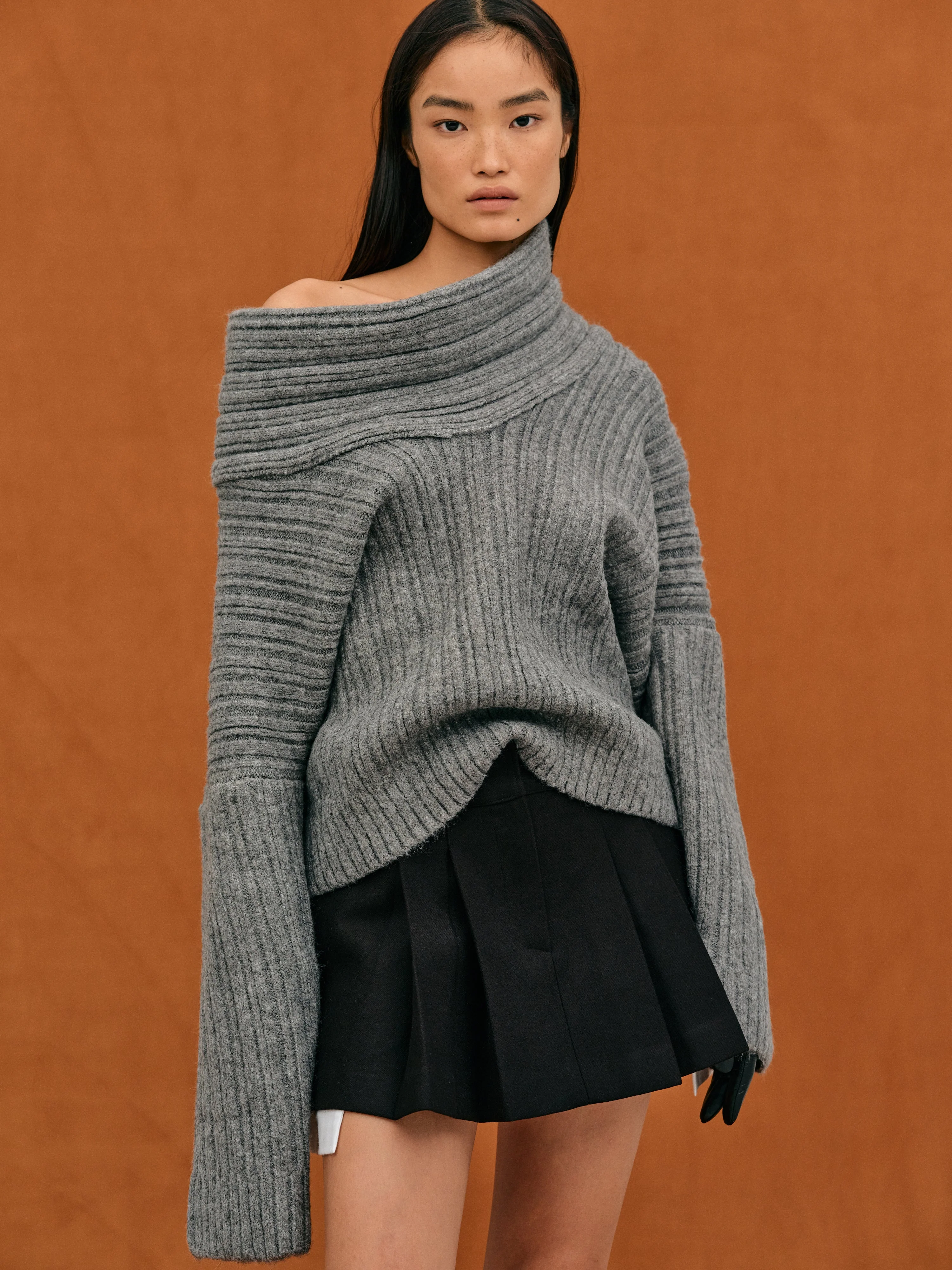 Oversized Cozy Women’s Knit Sweater - Cowl Neck, Ribbed - Image 7