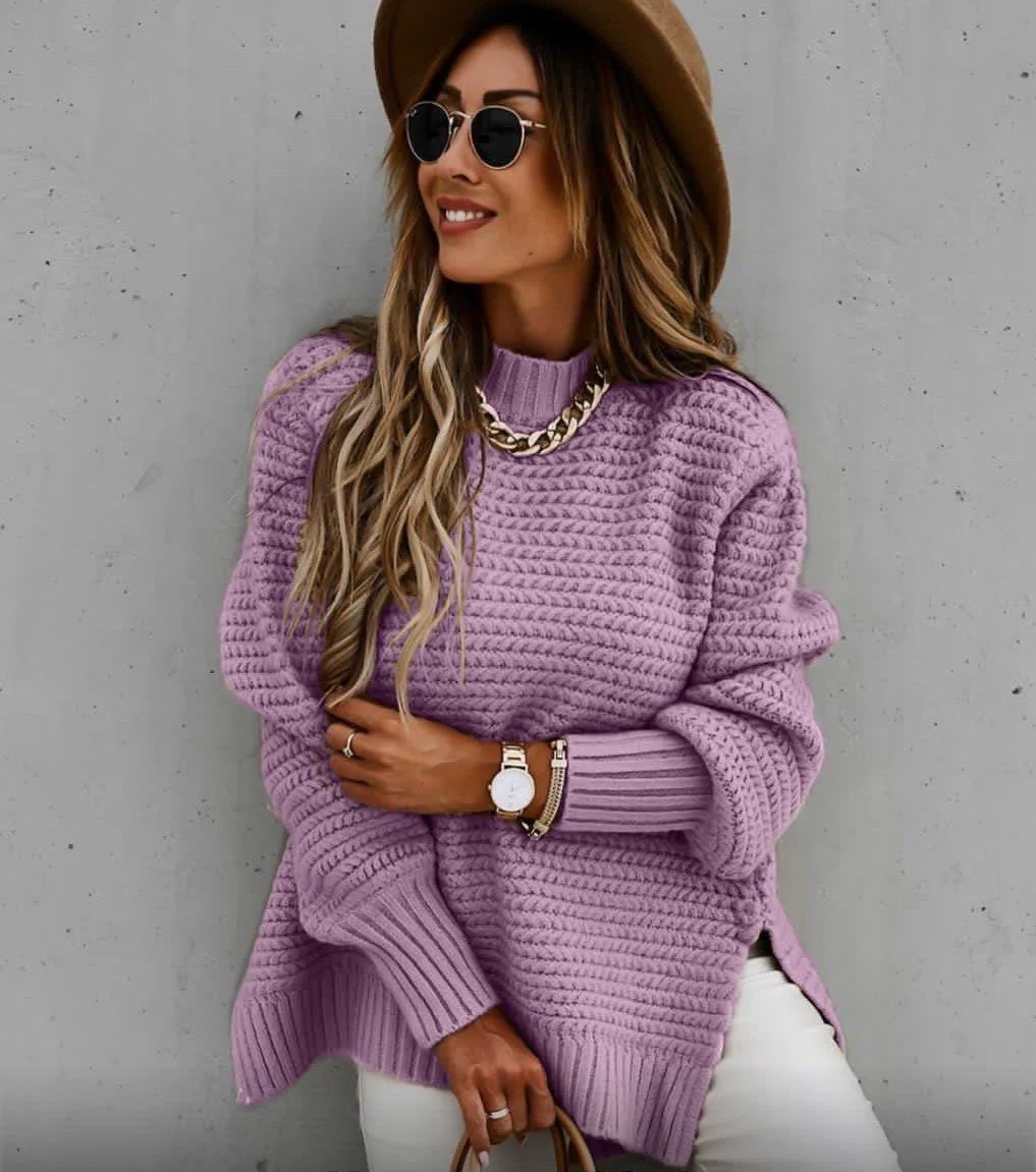 Oversized Cozy Women's Knit Sweater - High Neck, Winter - Image 6