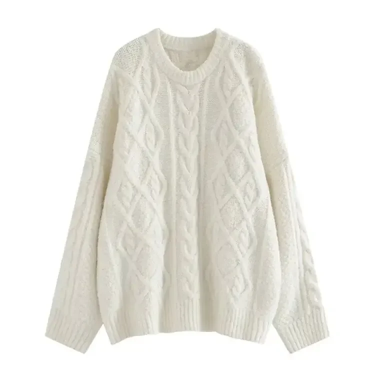 Oversized Cozy Women's Pullover - Cable Knit, Wool Winter - Image 5