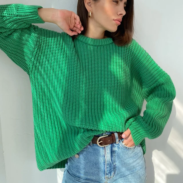 Oversized Cozy Women’s Pullover - Crewneck, Chunky Knit - Image 3