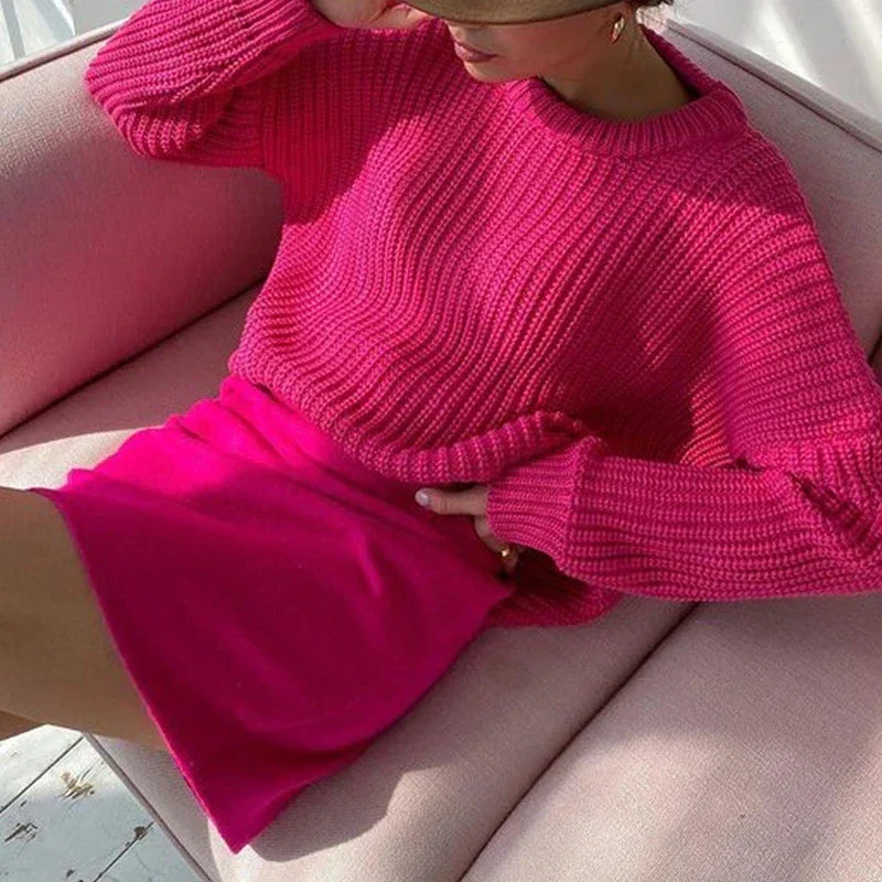 Oversized Cozy Women’s Pullover - Crewneck, Chunky Knit - Image 5