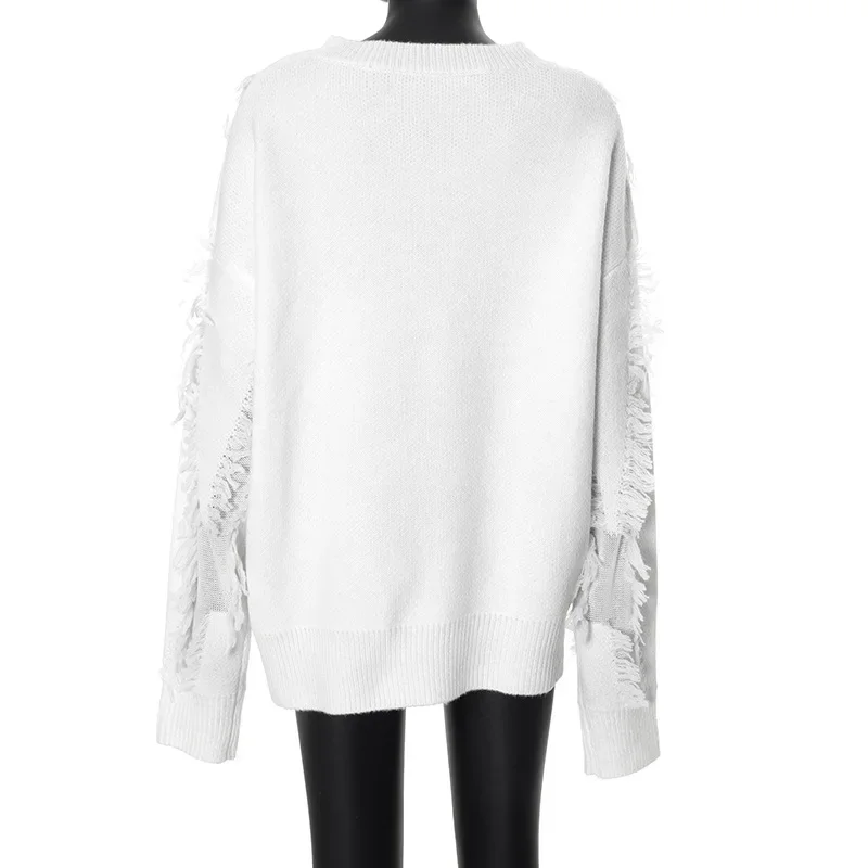 Oversized Cozy Women’s Sweater - Boxy Fringe Knit, Casual - Image 5