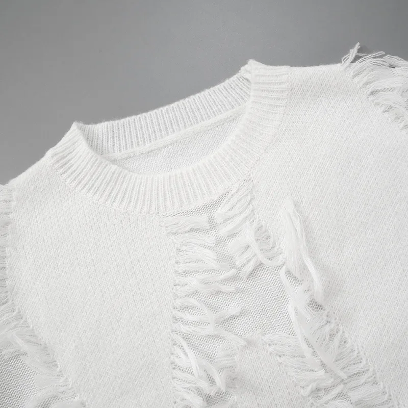 Oversized Cozy Women’s Sweater - Boxy Fringe Knit, Casual - Image 6