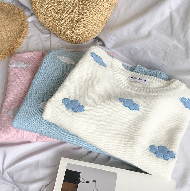 Oversized Cozy Women’s Sweater - Cloud Applique Knit Casual - Image 6
