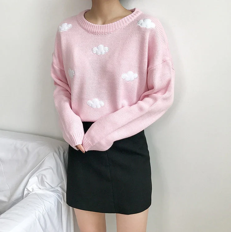 Oversized Cozy Women’s Sweater - Cloud Applique Knit Casual - Image 8