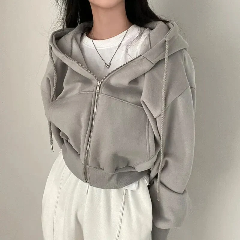 Oversized Cozy Women Zip Hoodie - Relaxed Cropped Cotton - Image 3