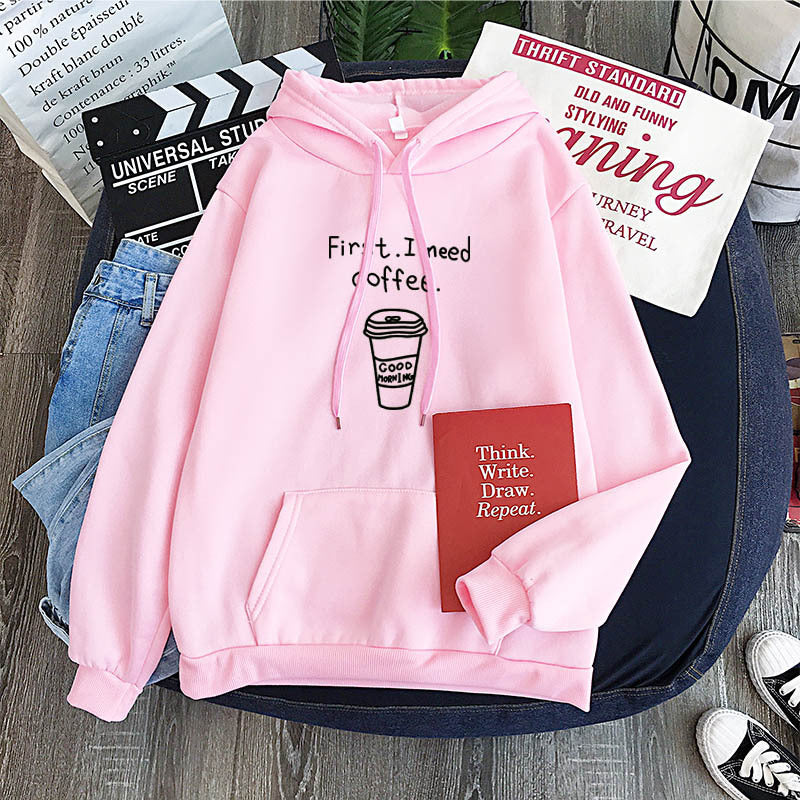 Oversized Cozy Womens Hoodie - Coffee Graphic Print, Fleece - Image 3